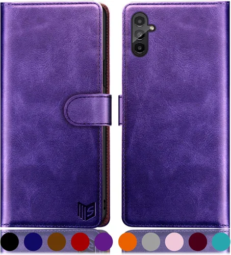 Vista 19 de SUANPOT Funda tipo cartera para Samsung Galaxy A13 5G con bloqueo RFID, tarjetero de crédito, funda protectora de piel sintética con tapa para Negro