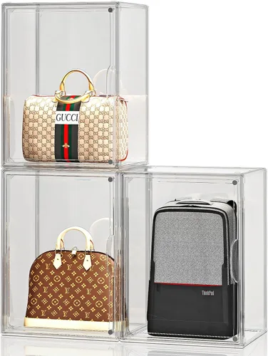Vista 11 de Organizador de bolso para armario, organizador de almacenamiento de bolso, caja de exhibición apilable con puerta magnética, vitrina acrílica