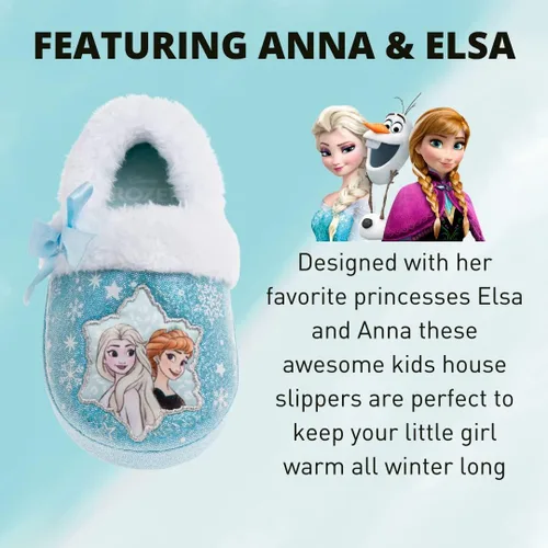 Vista 2 de Disney Frozen Elsa and Anna Girls Slippers - Plush Non-Slip Comfy Fluffy Lightweight Warm Comfort Soft Aline Indoor House Slippers