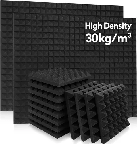 Vista 15 de Paquete de 24 paneles de espuma acústica piramidal, 12 x 12 x 2 pulgadas, color negro Retardante de llama, 66.1 lbs/m³ de alta densidad, 2