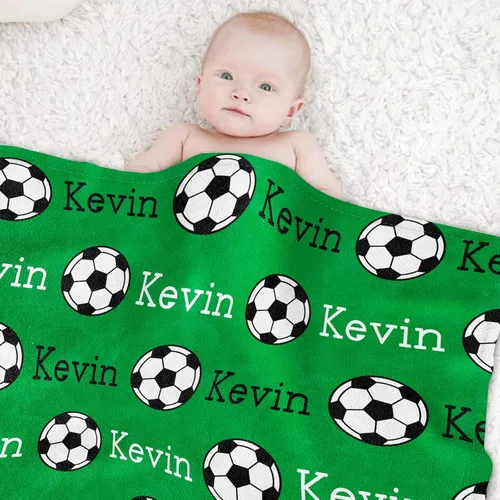 Vista 2 de Manta de fútbol personalizada con nombre, mantas personalizadas suaves para deportes de fútbol, mantas de cama verde, regalo personalizado