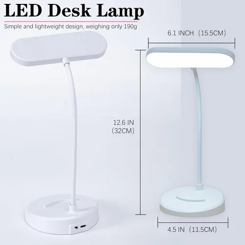 Vista 9 de Lámpara de escritorio, LED que cuida los ojos para estudiantes, regulable al tacto, 3 modos de color, recargable USB-C, cuello de cisne flexible