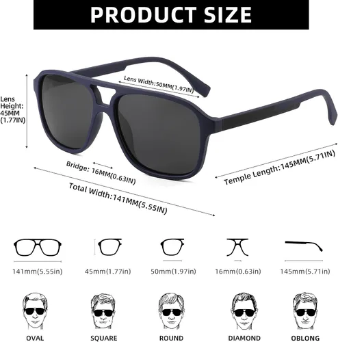 Vista 6 de JIM HALO Lentes de sol polarizados estilo aviador para hombre y mujer, estilo vintage, cuadrados, lentes de conducción