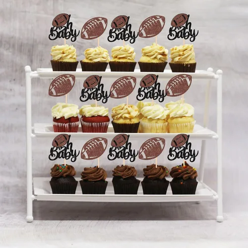 Vista 7 de Oh Baby - Juego de 24 adornos para cupcakes de fútbol americano con purpurina para decoración de cupcakes de fútbol americano para superrugby