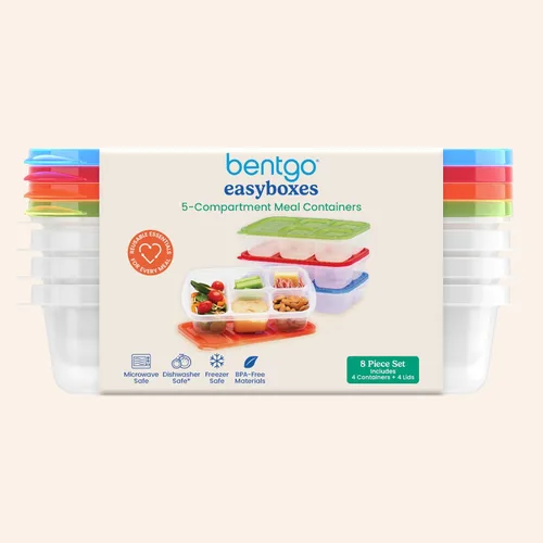 Vista 9 de Bentgo Easyboxes - Contenedores de alimentos reutilizables de 5 compartimentos, juego de 8 piezas, 4 bandejas y 4 tapas, almacenamiento de alimentos