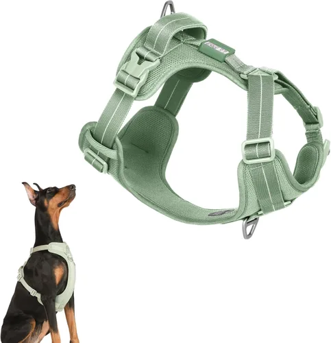 Vista 12 de Arnés reflectante para perro para todo tipo de clima, sin tirones, con código QR, antipérdida, ajustable, de liberación rápida, arnés acolchado