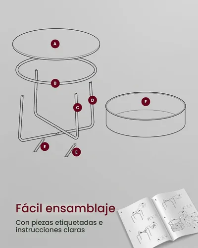 Vista 6 de VASAGLE Colección LILEA - Mesa de centro con almacenamiento, mesa redonda para sala de estar con cesta de tela, estilo moderno, marco de metal Tinta