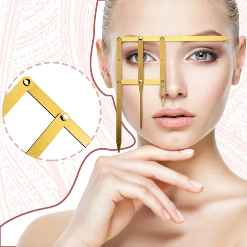 Vista 5 de 2 reglas de cejas regla de posicionamiento de 3 puntos, pinza de relación dorada para cejas, regla de microblading para cejas, herramienta