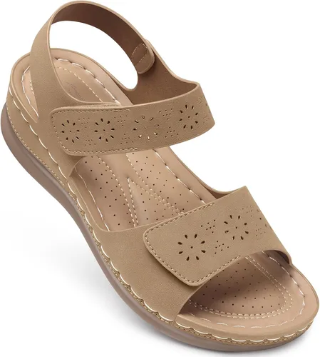 Vista 8 de Sandalias planas de SHIBEVER para mujer elegantes: Sandalias planas cómodas para mujer con punta abierta, correa al tobillo, zapatos de caminar