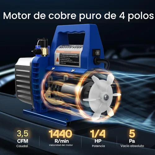Vista 2 de VIVOHOME Bomba de vacío de aire de paletas rotativas de una etapa, 110V, potencia de 1/4 HP, 3.5 CFM con botella de aceite HVAC Vacuum Pump for