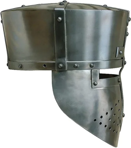 Vista 3 de Casco Medieval Funcional Caballero Batalla Cruzado larp SCA casco réplica Casco medieval máscara cara casco batalla listo casco
