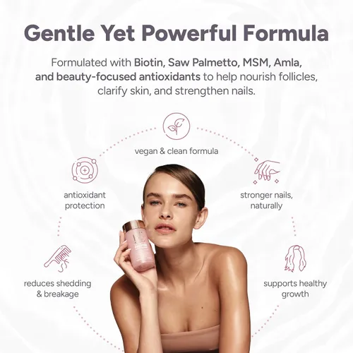 Vista 3 de Halo Beauty Suplemento para la piel y las uñas Crecimiento del cabello más grueso, piel radiante y uñas fuertes con biotina, palma enana americana