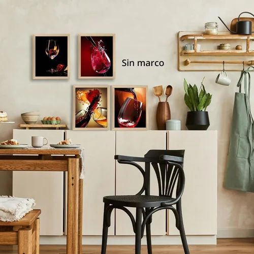 Vista 3 de TOCDGOO - Juego de 4 lienzos de pared de copa de vino tinto, 8 x 10 4 piezas de arte de pared de copa de vino tinto sin marco