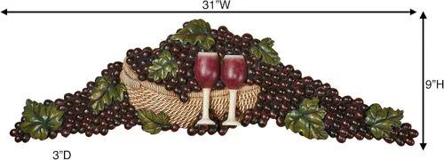 Vista 6 de Touch of Class Decoración de pared para vino, picnic, viñedo, uvas, múltiples tierras, resina, morado, verde, bronceado, uvas, copas rellenas