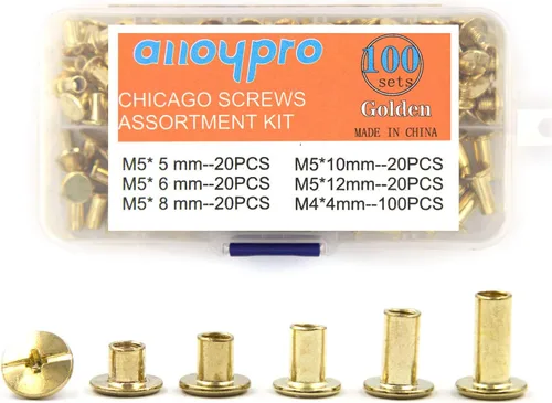 Vista 12 de Juego de 50 tornillos dorados para encuadernación Chicago, kit surtido de remaches de uñas, botón de Chicago, decoración de cuero, encuadernación