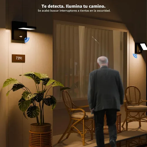 Vista 4 de Lustrlach Lámpara LED de pared con sensor de movimiento para exteriores, montaje en pared exterior con cabezal de lámpara ajustable para casa Gris