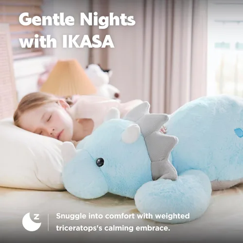Vista 5 de IKASA Animal de Peluche con Peso de Dinosaurio Triceratops de 5 libras, Juguetes Suaves Gigantes Grandes Jumbo de 30 pulgadas, Tamaño Enorme Lindo