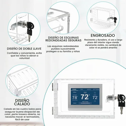 Vista 3 de SUTINE Caja de bloqueo de termostato, transparente, rectangular, 1 unidad, universal, montaje en pared, control HVAC, protector de termostato