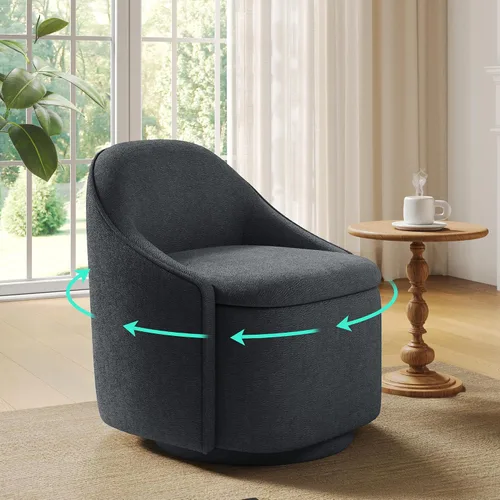 Vista 12 de LINSY Silla Giratoria de Acento con Almacenamiento, Cómodas Sillas de Barril de Chenilla, Pequeño Sillón Moderno Giratorio de 360 Grados para Sala