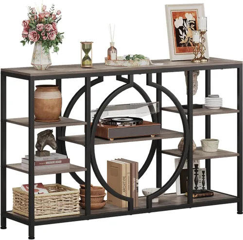 Vista 7 de GiftGo Mesas consola industrial de 47 pulgadas para entrada, mesa de sofá rústica detrás del sofá, estantes de madera de 4 niveles, mesa de entrada