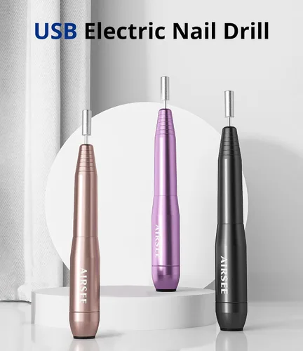 Vista 2 de AIRSEE Taladro de uñas de 20000 RPM para el hogar y el salón, lima de uñas eléctrica portátil para manicura y pedicura con 6 brocas y 26 bandas