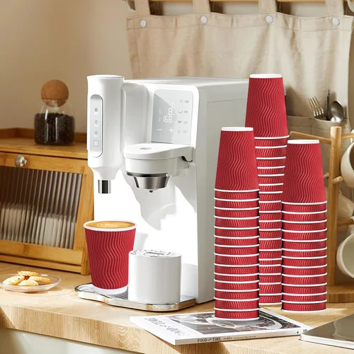 Vista 4 de Lamosi - Tazas de café con tapas, 12 onzas, paquete de 50 tazas desechables Rojo