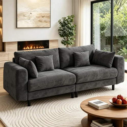 Vista 13 de Sofá de nube de 112.4 pulgadas, sofá modular en forma de L con otomana de Gris