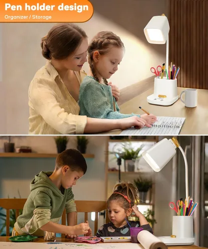 Vista 6 de Lámparas LED de escritorio para oficina en casa con cargador, organizador, lámpara de mesa de escritorio para dormitorio, estudio, lectura, trabajo