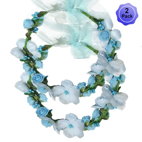 Vista 7 de Diadema con corona de flores, corona, guirnalda, bandas para el pelo, diseño floral, boda, novia, lazo, decoración de fiesta, tocado, tocado