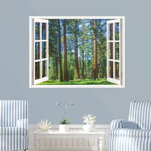 Vista 32 de IDEA4WALL Murales de pared para dormitorio, vista de ventana falsa, bosque, papel tapiz extraíble, calcomanías de pared para despegar y pegar, 24 x