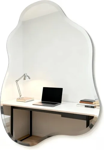 Vista 2 de Espejo de pared sin marco en forma de nube, 20 x 28 pulgadas, espejo de tocador con borde biselado