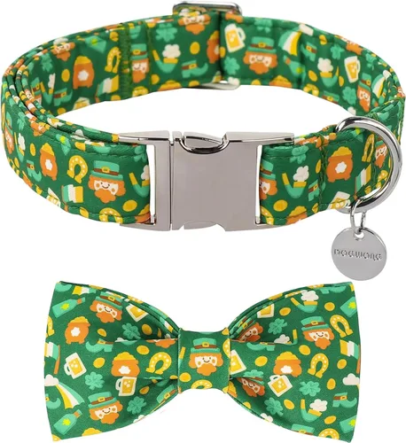 Vista 15 de DOGWONG Collar de otoño para perro con lazo, collar de moño para perro de Acción de Gracias, collar ajustable de algodón de otoño con hoja de arce