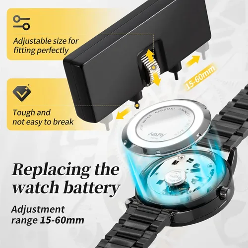 Vista 3 de Kit de herramientas de repuesto de batería de reloj, kit de reparación de Eventronic Watch con kit de herramientas de correa de reloj, herramienta