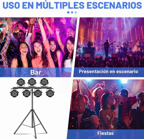 Vista 6 de Soporte de luces de DJ con barra redonda en T, trípode resistente Par Can para 7 luces, soporte de luz de escenario, altura ajustable de 41 a 95