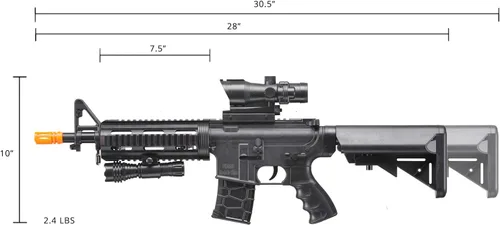 Vista 5 de Rifle de resorte Airsoft M4 de 350 FPS versión pesada con linterna y mira de punto rojo (color: negro)