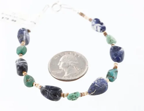 Vista 2 de $80al por menor etiqueta auténtico fabricado por Charlene Little Navajo plata turquesa Natural y lapislázuli pulsera de nativo americano