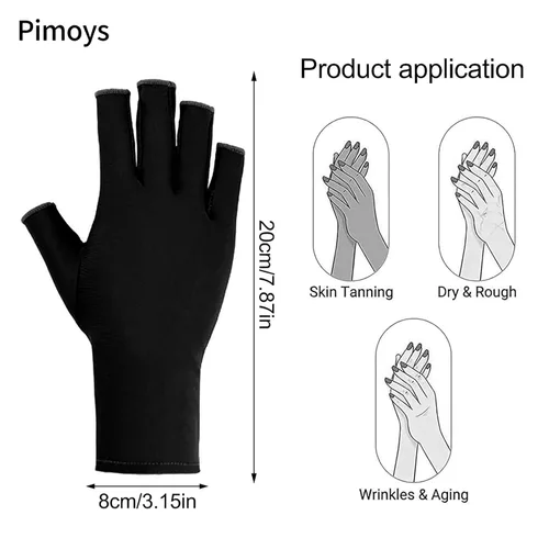 Vista 2 de Pimoys Guantes UV para manicura de gel UPF50+ Guantes de protección solar sin dedos para lámpara de uñas de gel, guantes de conducción para mujeres