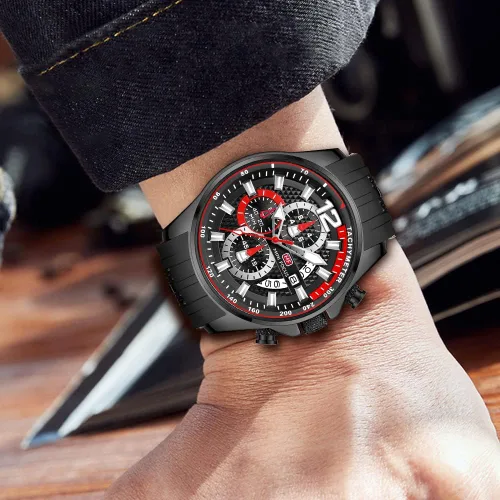 Vista 5 de KXAITO Relojes para hombre, reloj cronógrafo deportivo militar, resistente al agua, correa de cuero de silicona luminosa, relojes casuales