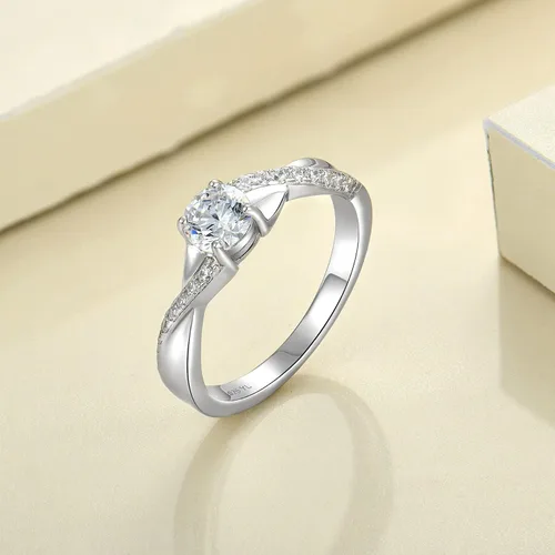 Vista 4 de YL 925, Anillo de compromiso de plata, piedra de nacimiento de corte redondo de 5MM, anillo infinito para mujer