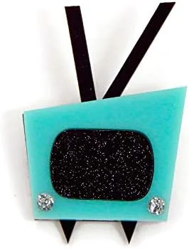Vista 8 de Vintage Style TV Brooch, Aqua Blue 1950s Mid Century Modern Television Brooch Pin