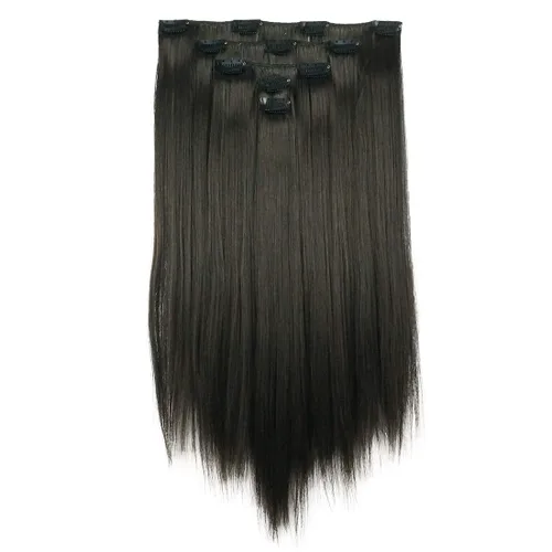 Vista 8 de Lydell Juego de 5 extensiones de cabello sintético con clip de 20 pulgadas de largo y lacio para mujer (12TT26 marrón con reflejos)
