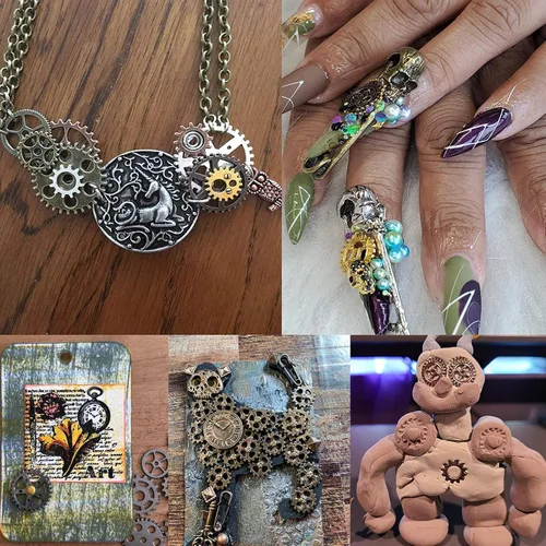 Vista 7 de Y&Y colgantes y dijes de engranajes steampunk de reloj redondo, de aleación, surtidos, engranaje de rueda de reloj para accesorios de elaboración