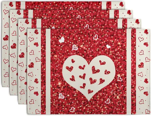 Vista 21 de Juego de 4 manteles individuales del 4 de julio, manteles individuales patrióticos florales con cruces y estrellas del Día de la Independencia y Día