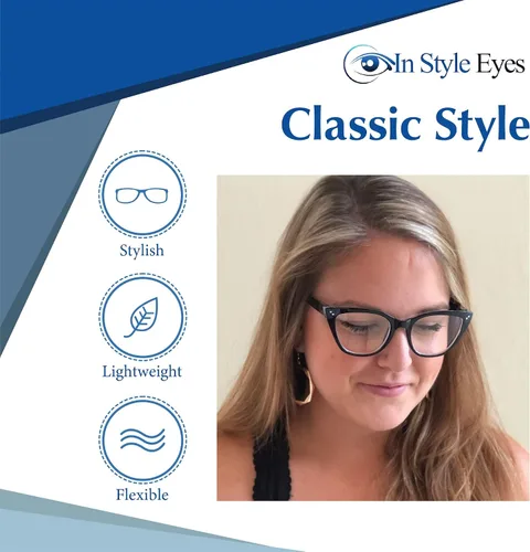 Vista 5 de In Style Eyes Elegantes lentes de lectura – montura completa, montura completa, montura clásica de ojo de gato grande, sin receta, lente de aumento