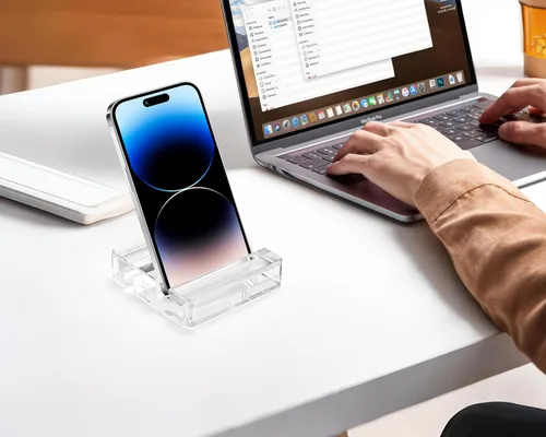 Vista 8 de Teléfono celular cuadrado de acrílico portátil, soporte para tableta de escritorio transparente universal, creativo, accesorio para viajes