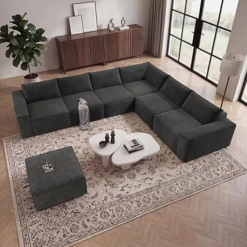 Vista 33 de Vesgantti Sofá Seccional Modular de 114" Sin Estructura, Moderno Sofá de 3 Plazas con Otomana y Asiento Profundo, Sofás de Nube Convertibles