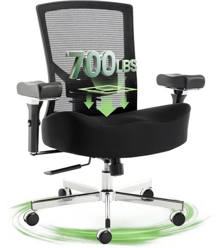 Vista 10 de Silla de oficina grande y alta de 700 libras con cojín ergonómico ancho y grueso, silla de escritorio de malla de gran tamaño con lumbar ajustable