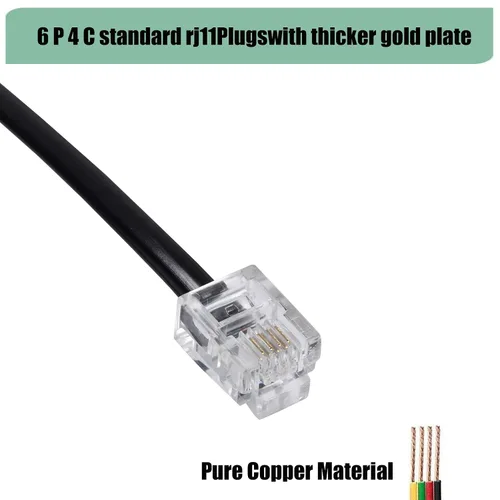 Vista 2 de Cable de extensión de teléfono de 20 pies con conectores RJ11 6P4C estándar para teléfono fijo (negro 6M, 2 unidades)