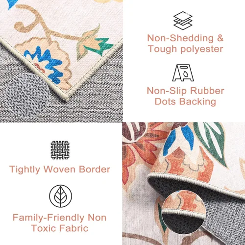 Vista 6 de Beeiva Alfombras florales de entrada, lavables para interiores, ultra fina, de 2 x 3 pies, antideslizante, para cocina, tapete de cachemira suave