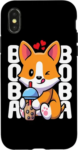 Vista 5 de Funda Kawaii con diseño de corazón de té de burbujas para iPhone 16 Kawaii Boba Dog Corgi Tea Drink